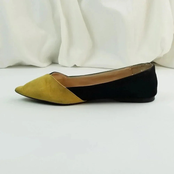 Zara Trafaluc Sz 37 (US 7-7.5) Dijon Yellow Black Green Suede Pointed Toe Flats - Picture 8 of 12